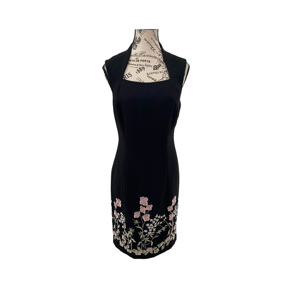 Tahari Arthur S. Levine Black Floral Embroidered Sheath Dress Size 4